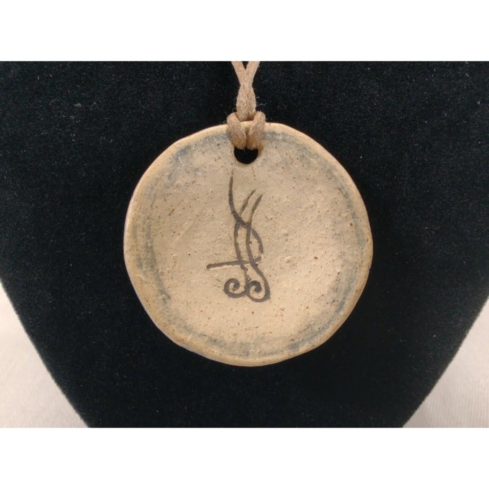 Blue/White Swirl Patterned Handmade Round Pendant with adjustable leather cord - Picture 3 of 3
